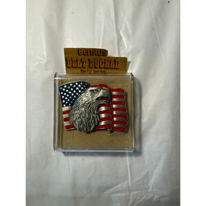 American Eagle Belt Buckle Cowboy Biker Patriot Enameled Vtg 90s